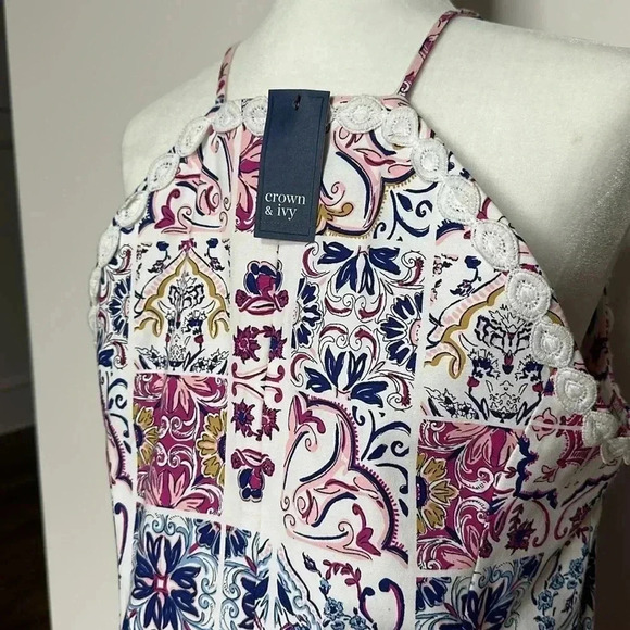 Crown Ivy Cotton Stretch Multi Colored White Eyelet Trim Sheath Dress Sz 12 - Picture 6 of 14